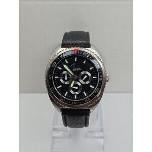 John Weitz JW209 Mens Day Date 24 Hour Black Dial Leather Wristwatch New Battery